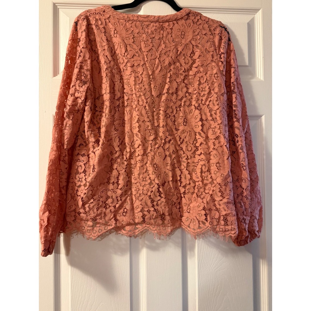 Rachel Zoe Blouse Womens Medium Coral Pink Floral Lace Button Up Long Sleeve Top - Picture 6 of 9